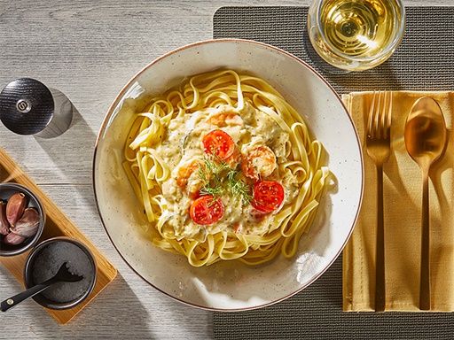 Scampi met tagliatelle